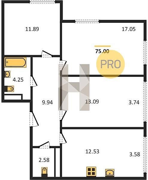 Продается 3-комн. квартира, 75 м², ЖК Гарантия на Обрывной, 