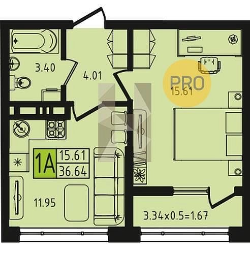 Продается 1-комн. квартира, 36.64 м², ЖК Яблоневый-2, 