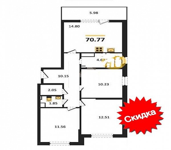 Продается 3-комн. квартира, 70.77 м², ЖК Друзья, 