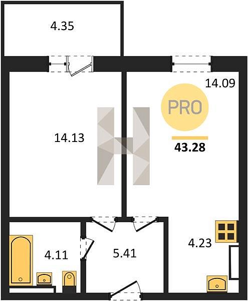 Продается 1-комн. квартира, 43.28 м², ЖК Вектор-2, 
