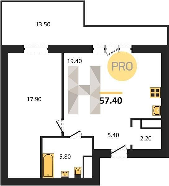 Продается 1-комн. квартира, 57.4 м², ЖК Зеленодар, 