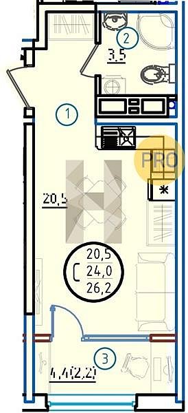 Продается Студия, 26.2 м², ЖК Первое Место, 