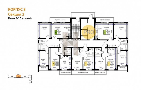 2-комн. квартира, 62.25 м², ЖК Ракурс (№132086)