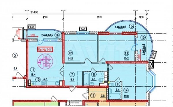 4-комн квартира, 95.5 м², р-н Российская ул (№124902)